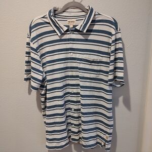 Todd Snyder Button Down Camp Shirt Polo Cotton Blue White Stripe L